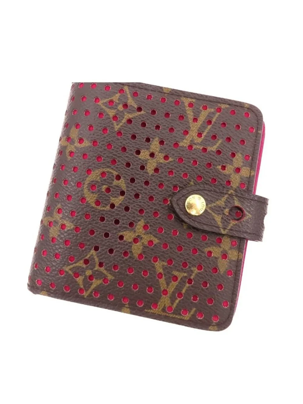 Louis Vuitton Compact Zip Bifold Wallet Brown Magenta Monogram Perfo
